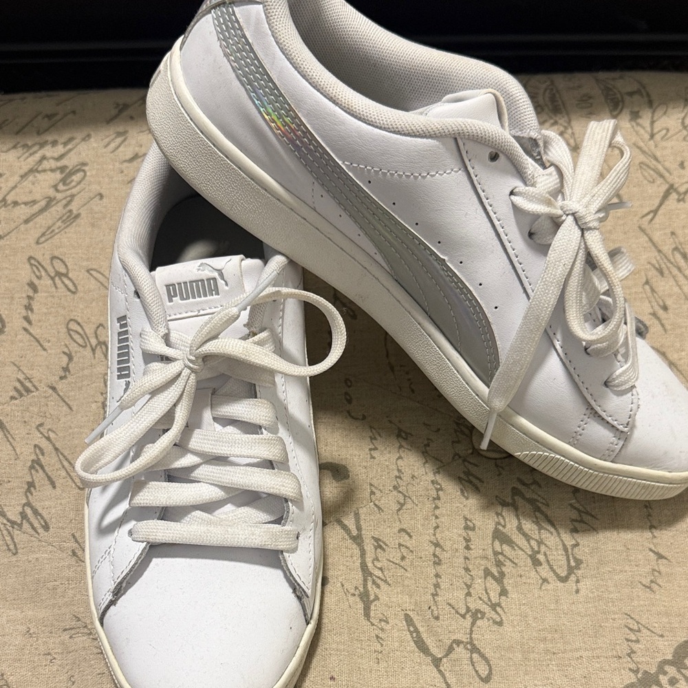 Puma Classic White Sneakers with Metallic Silver Accent